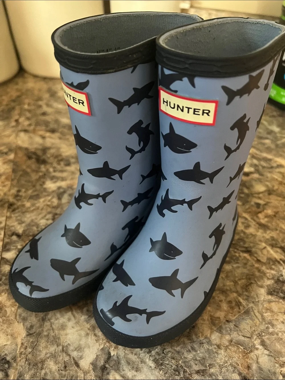 Hunter Kids Blue Shark Pattern Rain Boots